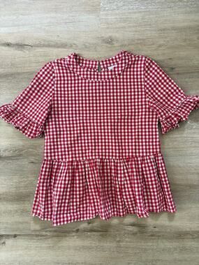 La Roque red gingham peplum top